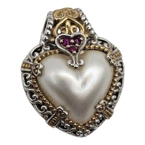 Michael Valitutti heart-shaped white mabe pearl ruby accents set sterling Silver